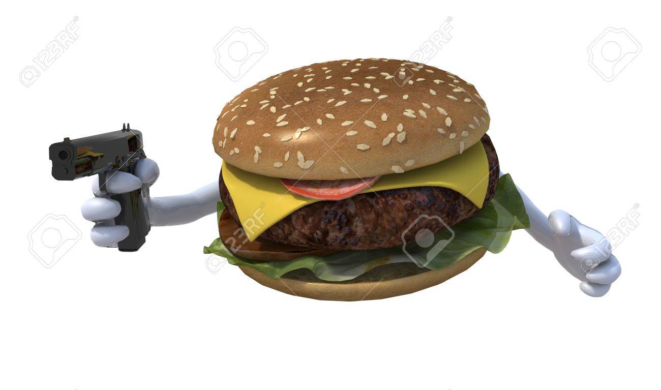 15590417-hamburger-with-hands-and-gun-3d