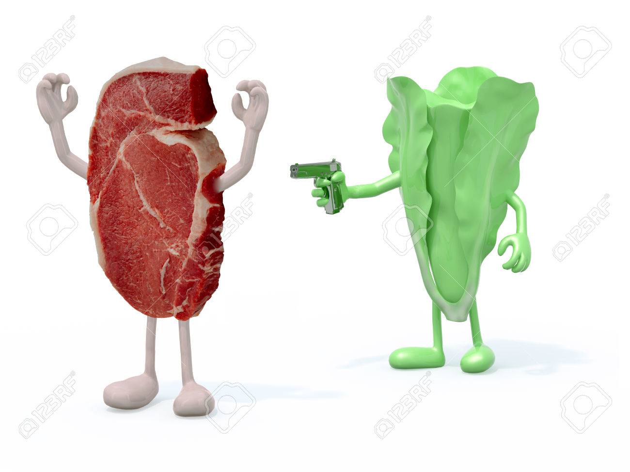 野菜 Vs 肉、完全菜食主義者の概念 3 D イラスト の写真素材・画像素材. Image 49604068.