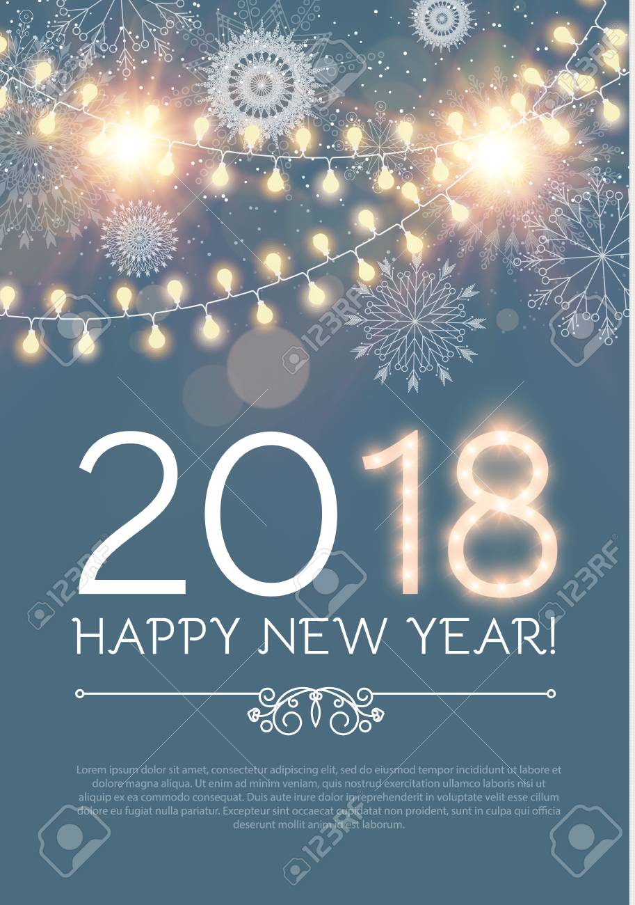 happy new year poster and flyer template lights snowflakes fireworks flyer