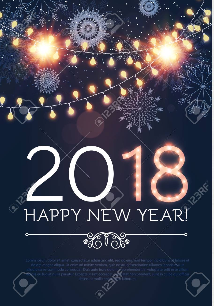 happy new year poster and flyer template lights snowflakes fireworks flyer