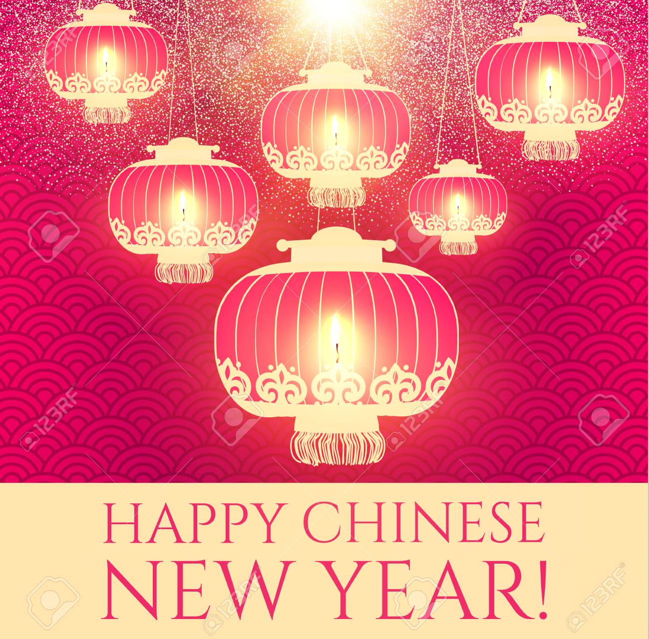 happy chinese 2018 new year background with lanterns and lights