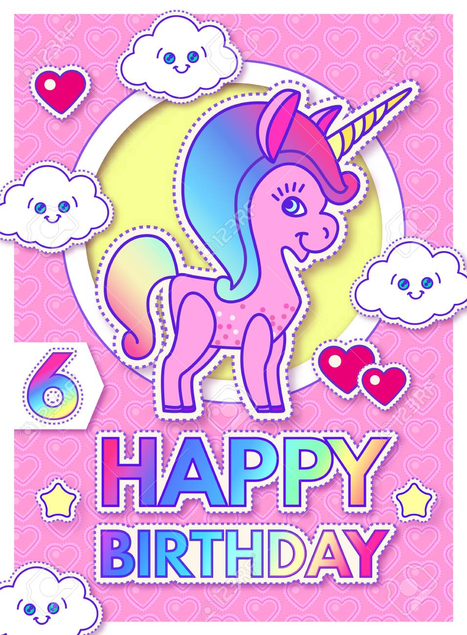 Free Unicorn Happy Birthday Images Happy Birthday Card Template With Cute Magic Unicorn. Lovely Dream Design.  Royalty Free Svg, Cliparts, Vectors, And Stock Illustration. Image  109574686.