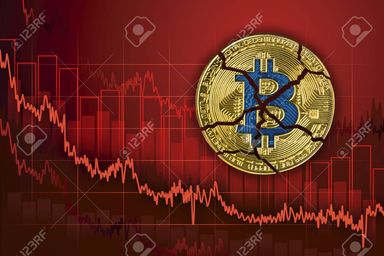Broken Bitcoin. Fall In Exchange And Decrease Of Value Cryptocurrency.  Falling Downtrend Price Graph Background. Stock Photo, Picture and Royalty  Free Image. Image 95440704.