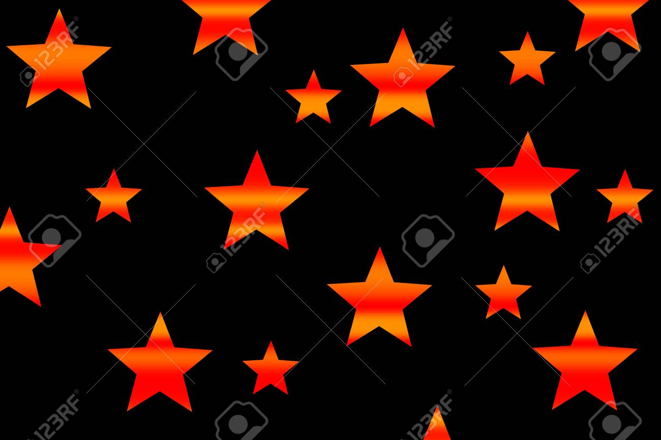 黒い背景にオレンジと赤の横ストライプ星 の写真素材 画像素材 Image
