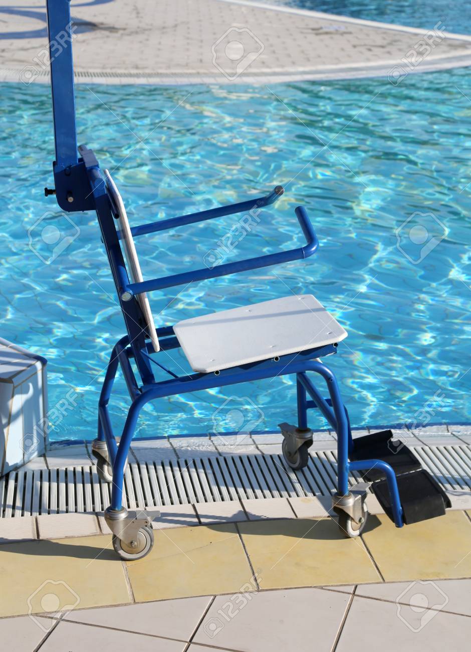 special wheelchair for disabled people at the swimming pool of