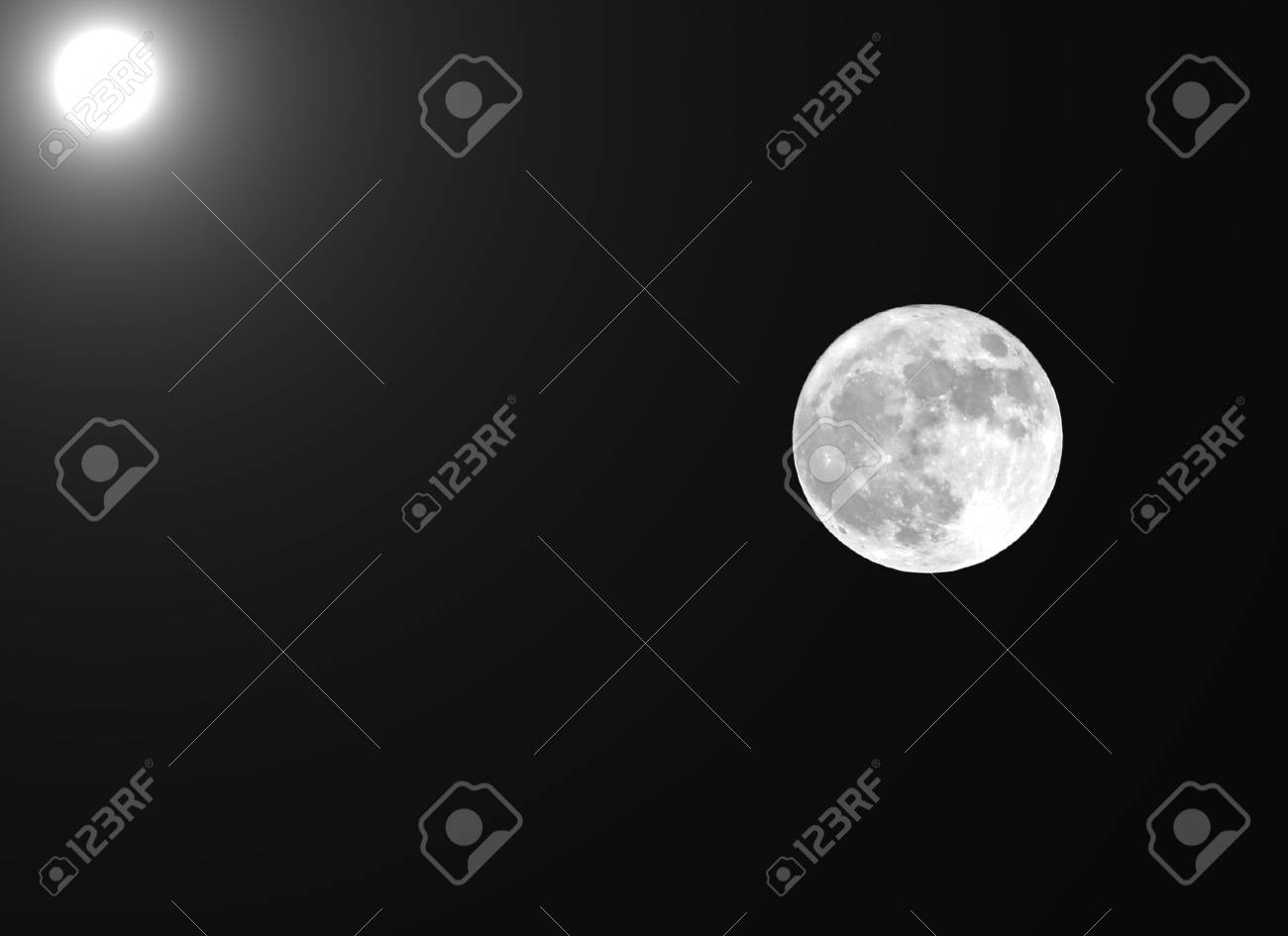 full moon and the sun in the same photographic frame stock photo