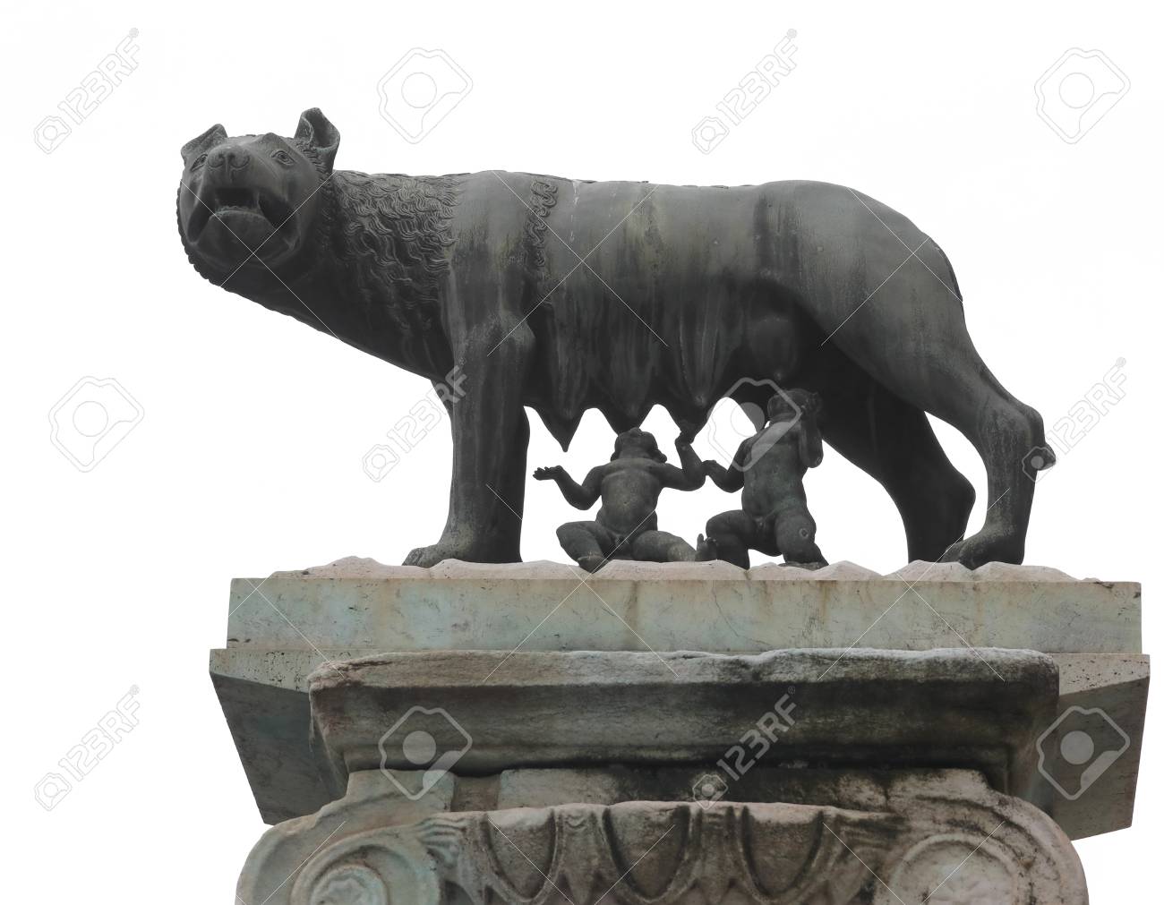 確認用ローマの伝説 カピトリーノの雌狼ブロンズ置物大理石海外イタリア