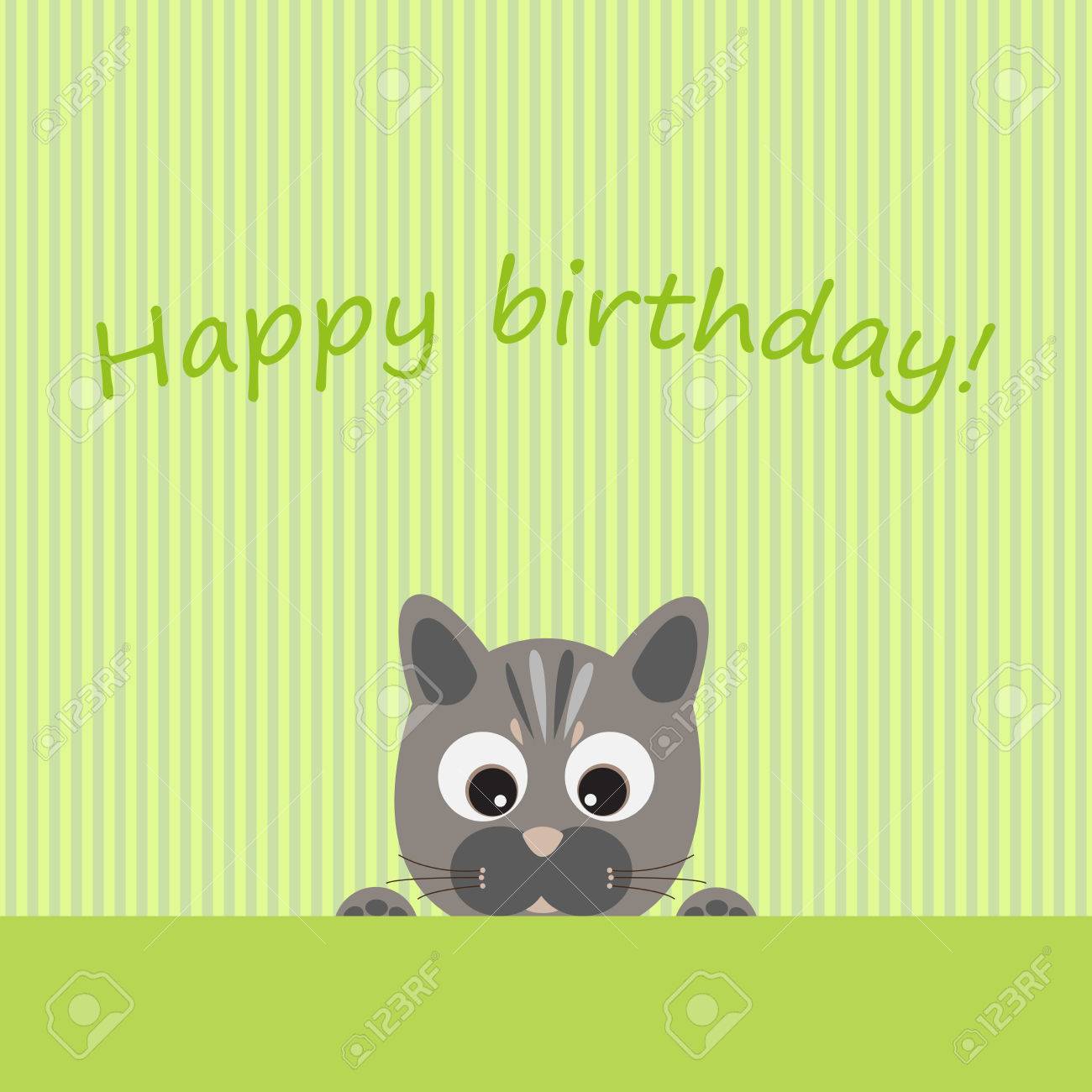 Carte De Voeux De Vecteur Sur Le Theme De L Anniversaire Chat Drole Et Inscription Felicitation Clip Art Libres De Droits Vecteurs Et Illustration Image