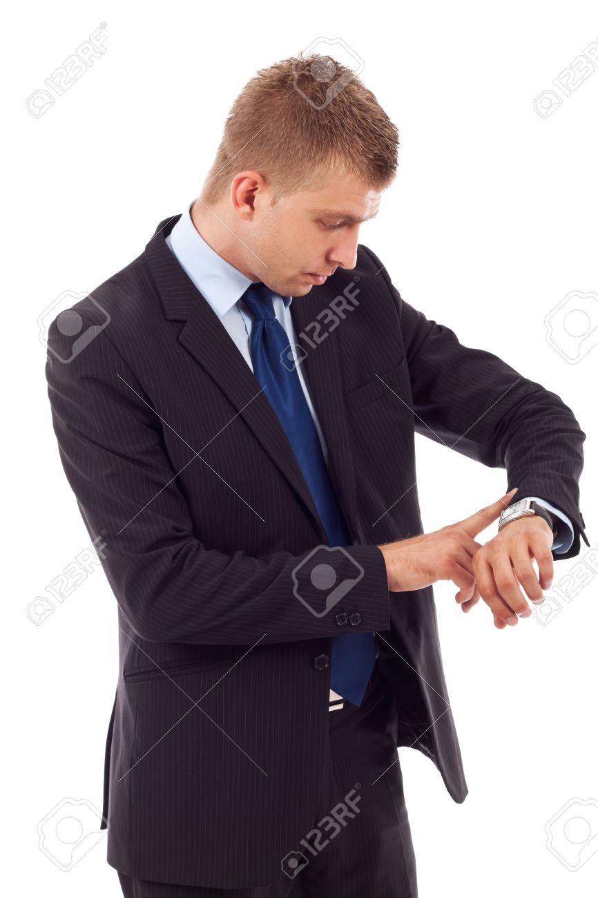 Handsome Business Man Checking His Wrist-watch Over White Stock ...