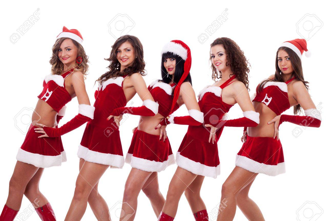 サンタ女の子白でポーズの集合写真 の写真素材 画像素材 Image