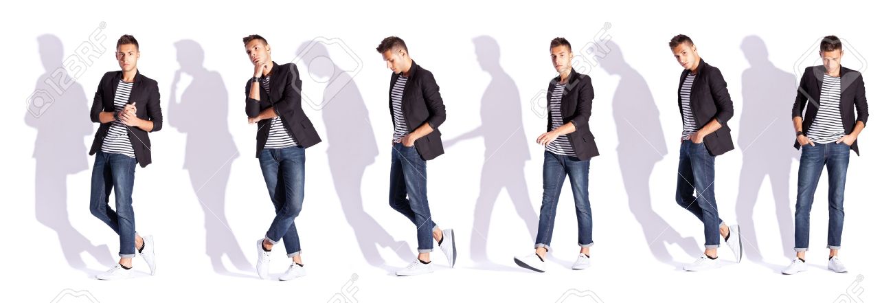 Portrait of young hipster man button up on gray suit casual poses at  studio. 5356807 Stock Photo at Vecteezy