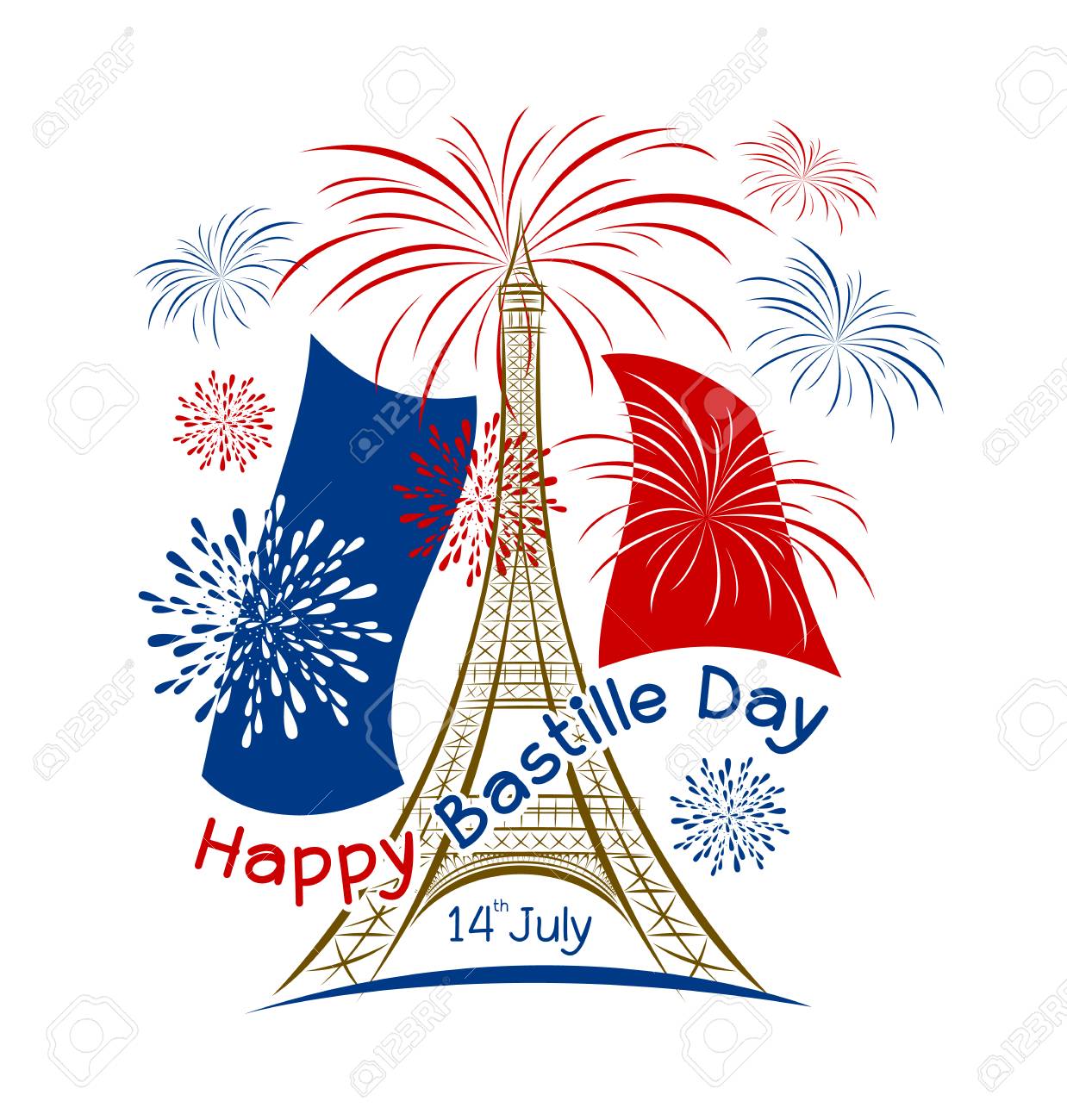 Poster Happy Bastille Day France Greetings Celebration Fireworks