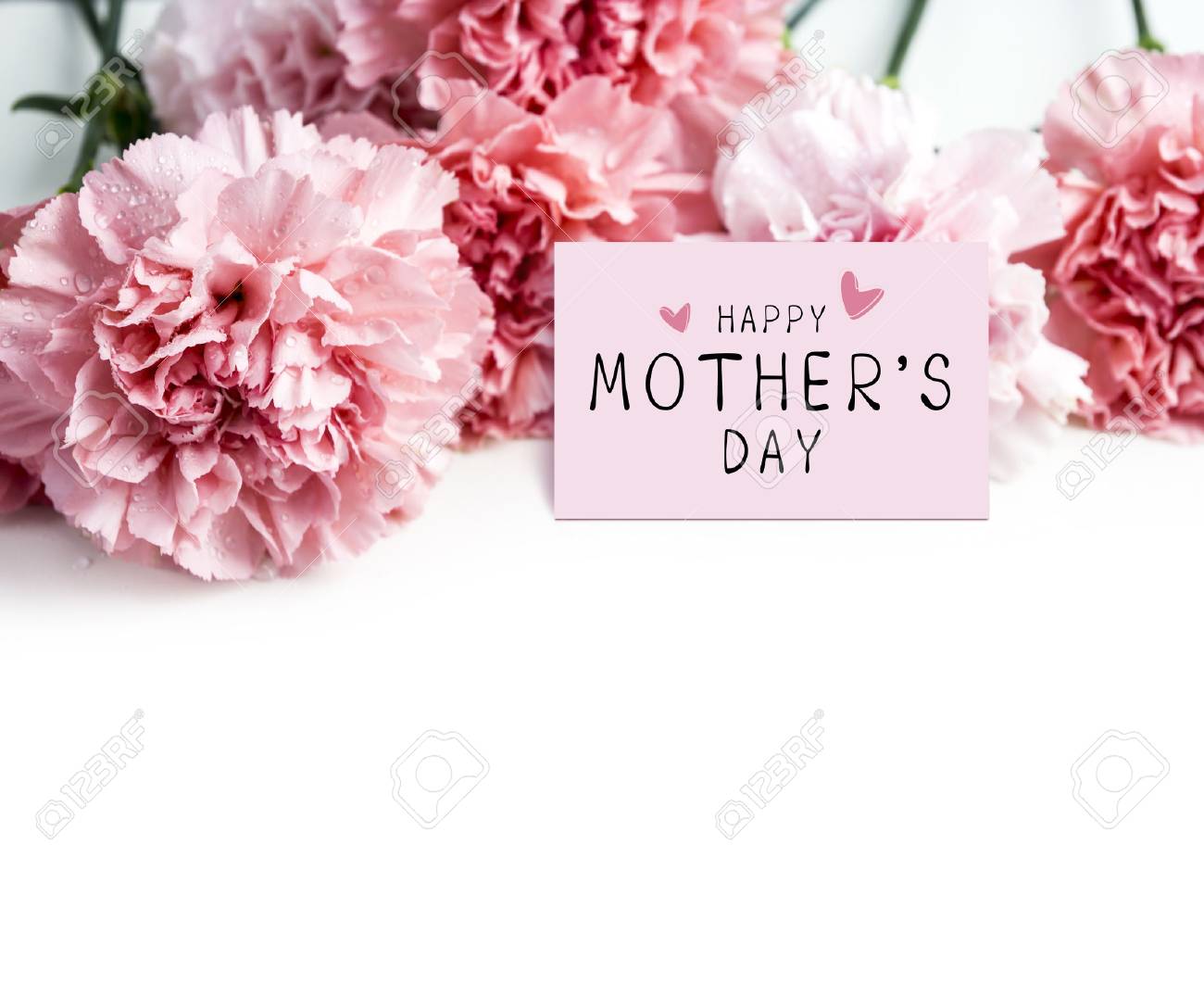 happy mothers day message on paper and pink carnation flower stock paper carnation flower