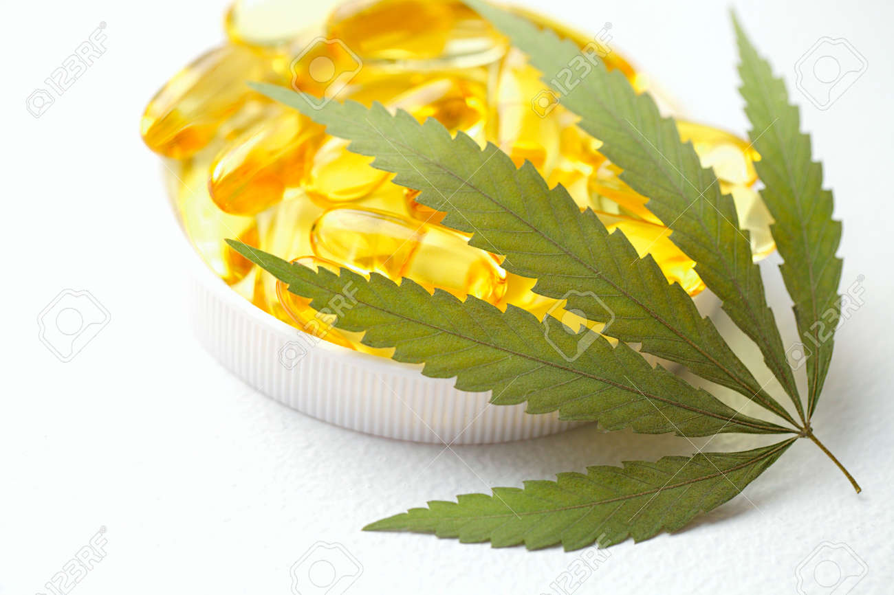 Medical cannabis products, leaf, capsules and CBD oil on white background. Pharmaceutical gelatin softgels with biological plant herbal. Organic dietary supplements concept - 169732311 Medical cannabis products, leaf, capsules and CBD oil on white background. Pharmaceutical gelatin softgels with biological plant herbal. Organic dietary supplements concept - 169732311