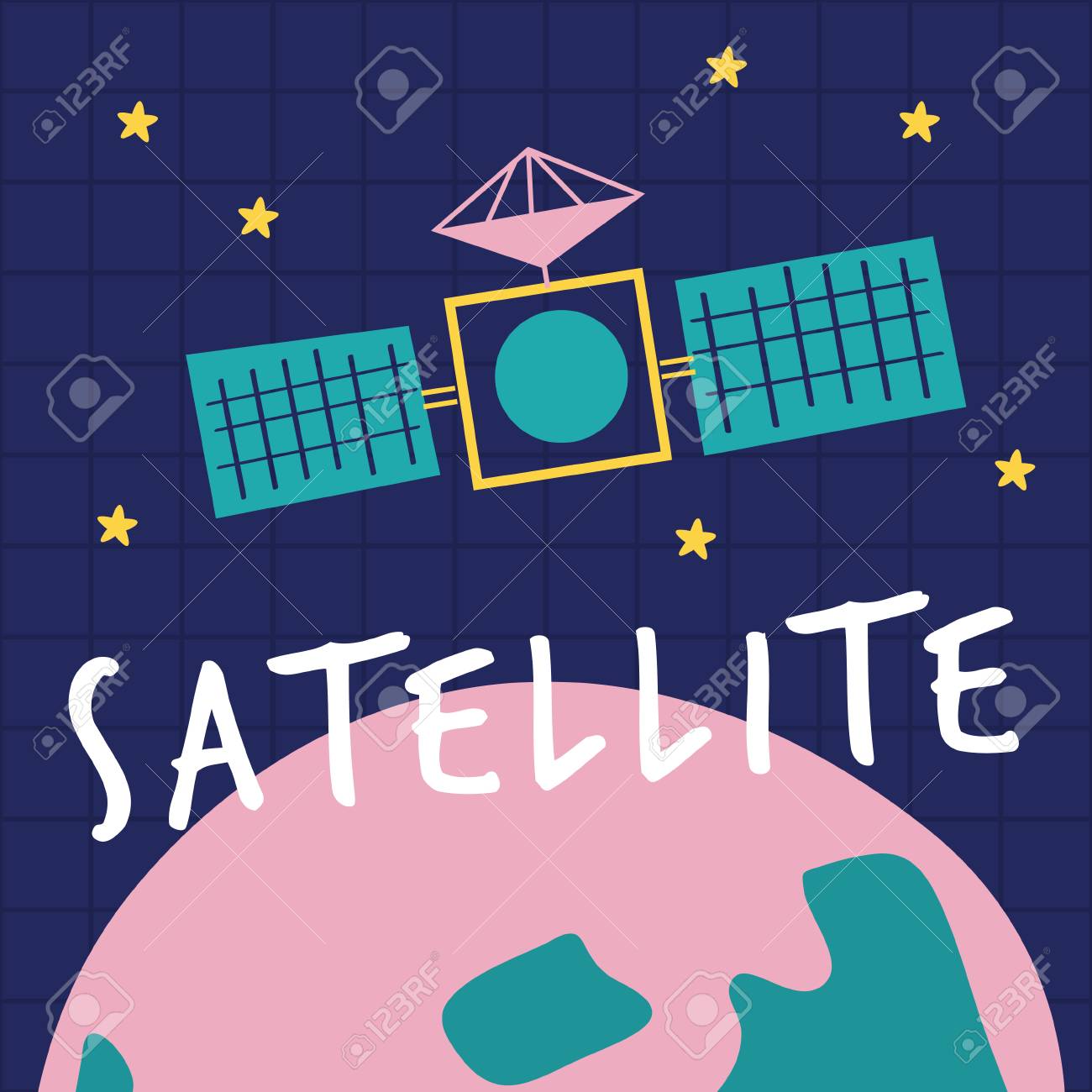 Satellite Poster Pop Pastel Color On Earth A Playful Modern Royalty Free Cliparts Vectors And Stock Illustration Image 101225027