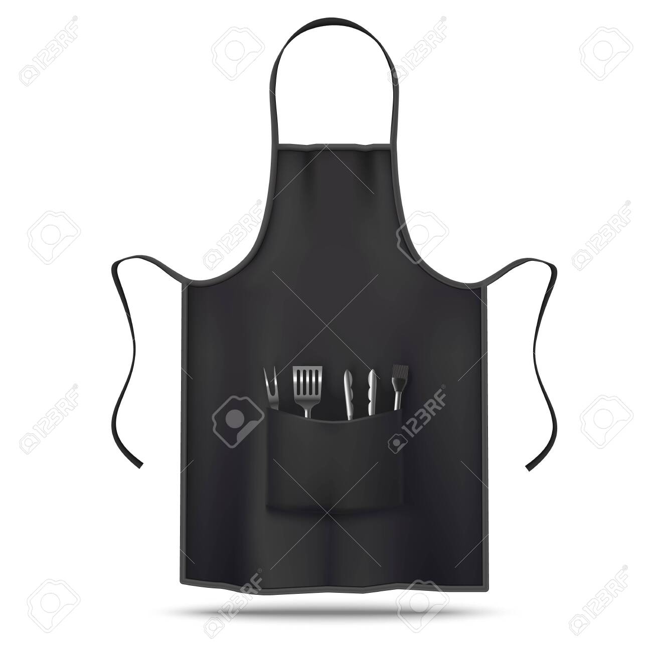 Download Black Apron Mockup With Grill Utensils In Realistic Style Royalty Free Cliparts Vectors And Stock Illustration Image 134095419