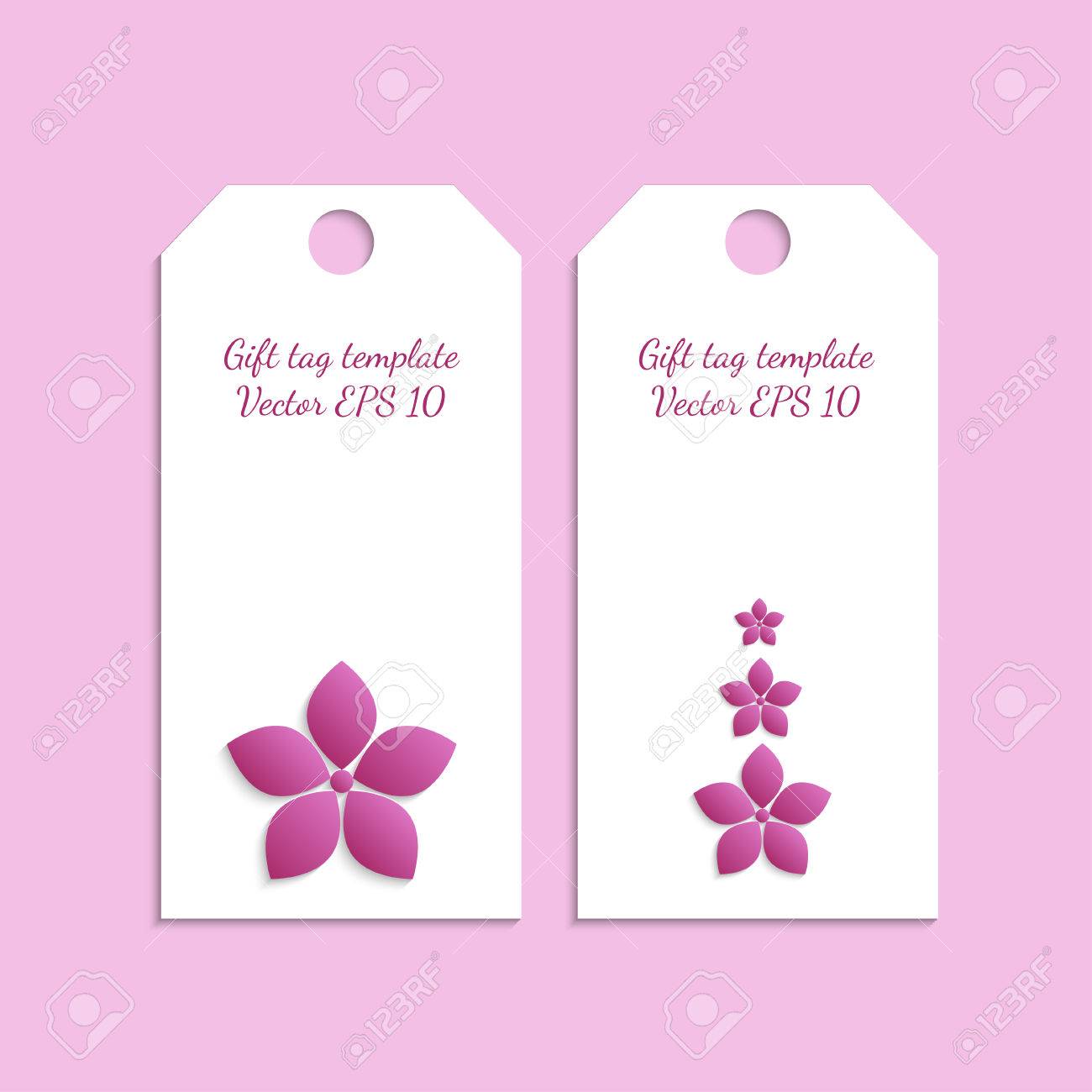 paper gift tag template with flower ornament on pink background