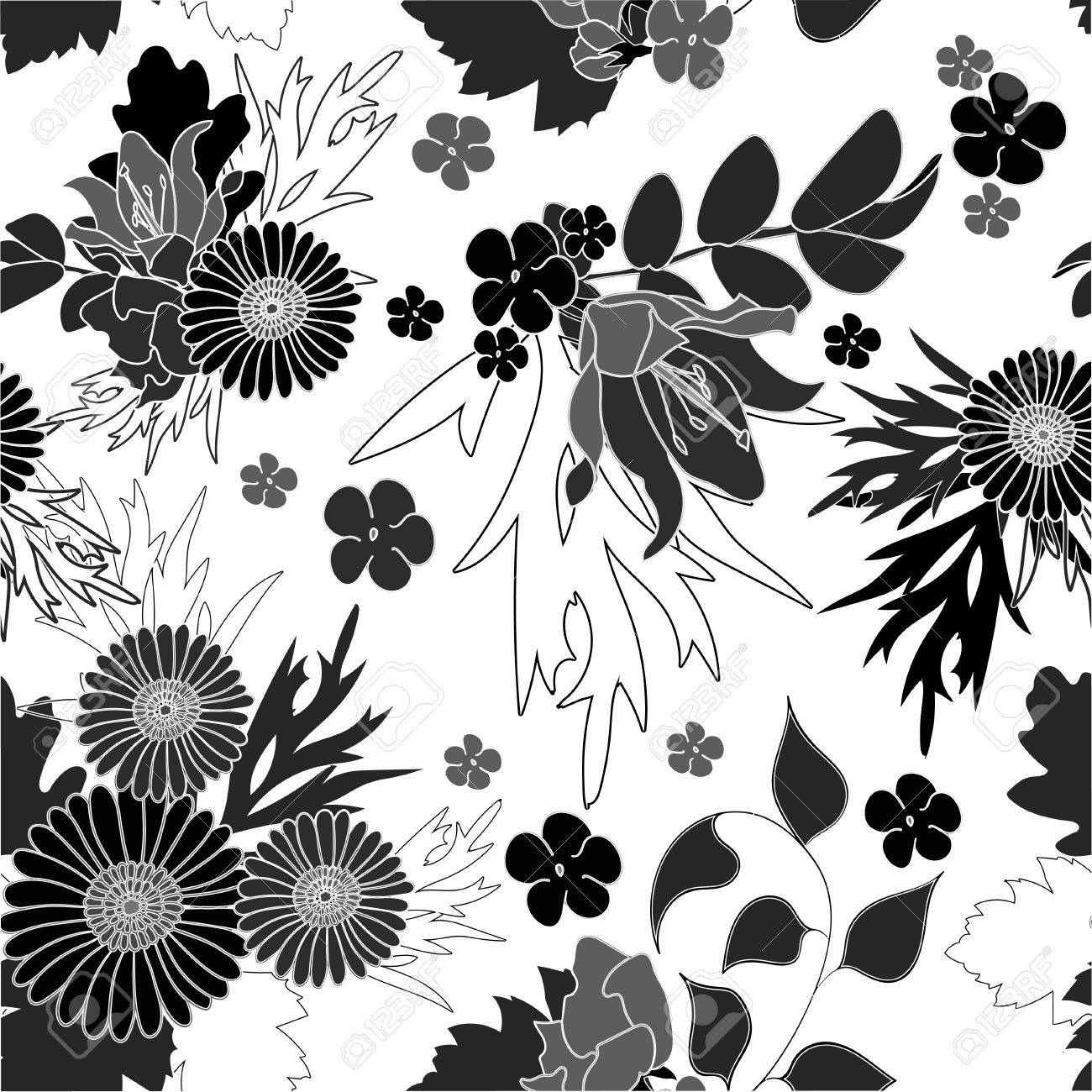 Floral Black And White Abstract Seamless Background Flowers Royalty Free Cliparts Vectors And Stock Illustration Image