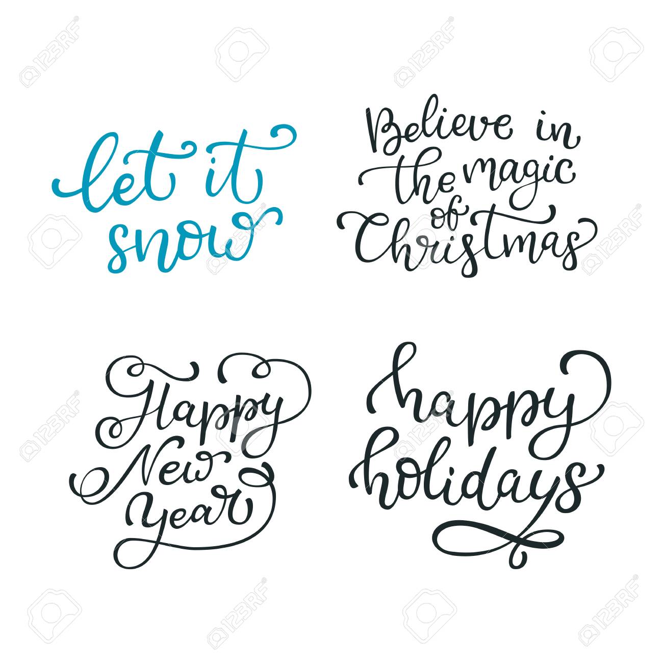 Ensemble De Citations De Vecteur Dessines A La Main Laisse Tomber La Neige Croire En La Magie De Noel Bonne Annee Joyeuses Fetes Calligraphie Isolee Sur Fond Blanc Citation De L Hiver Et