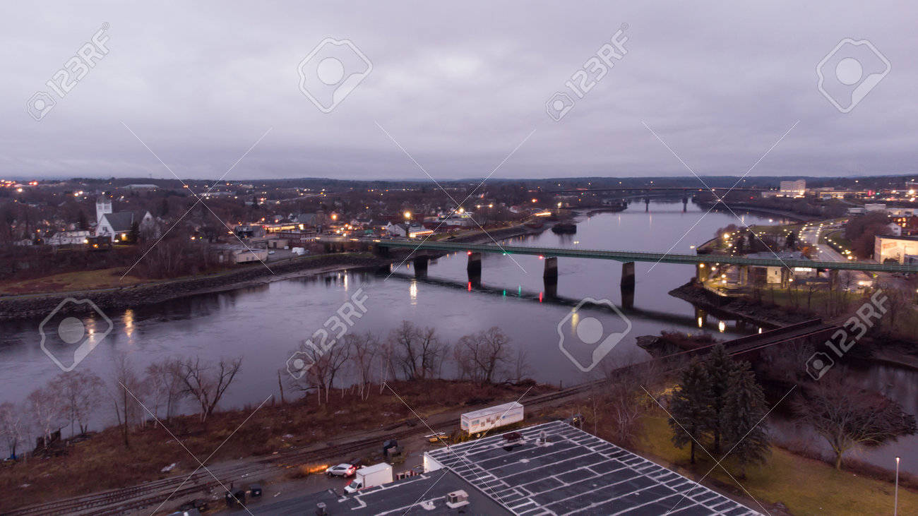 Aerial photo river in Bangor Maine USA - 161711423 Aerial photo river in Bangor Maine USA - 161711423