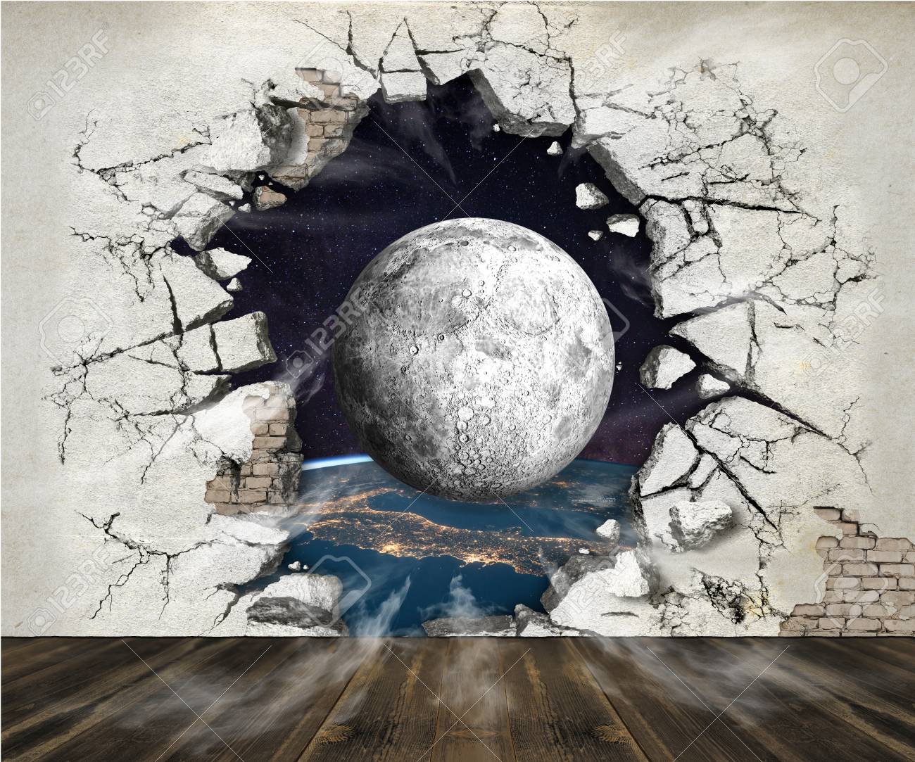 Loch In Der Wand Wallpaper Fur Die Wande 3d Rendering Lizenzfreie Fotos Bilder Und Stock Fotografie Image 90946482