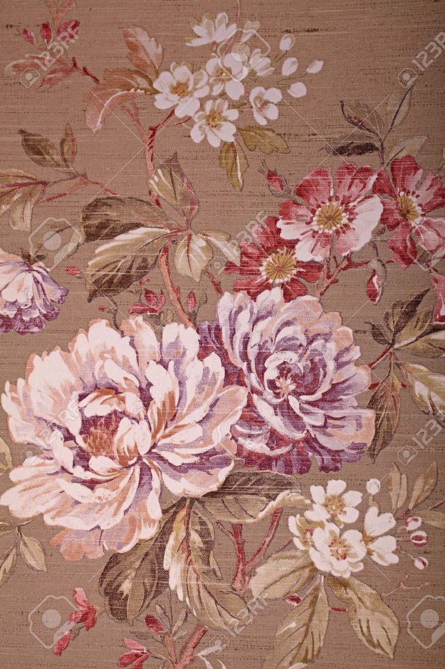 Vintage Shabby Chic Brown Wallpaper With Multicolor Floral