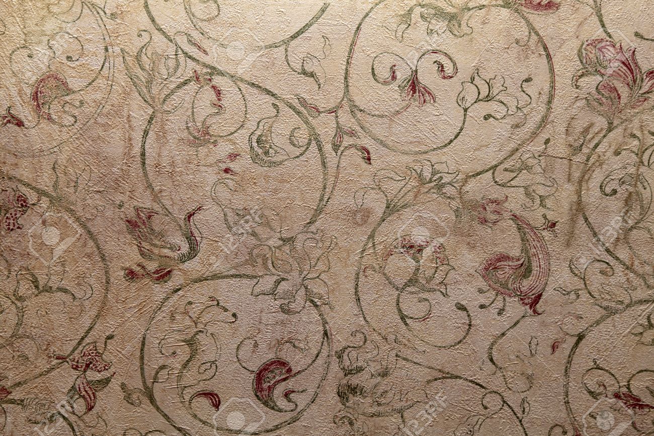 ビネット花柄ビクトリア朝のビンテージのぼろぼろのシックな壁紙 の写真素材 画像素材 Image