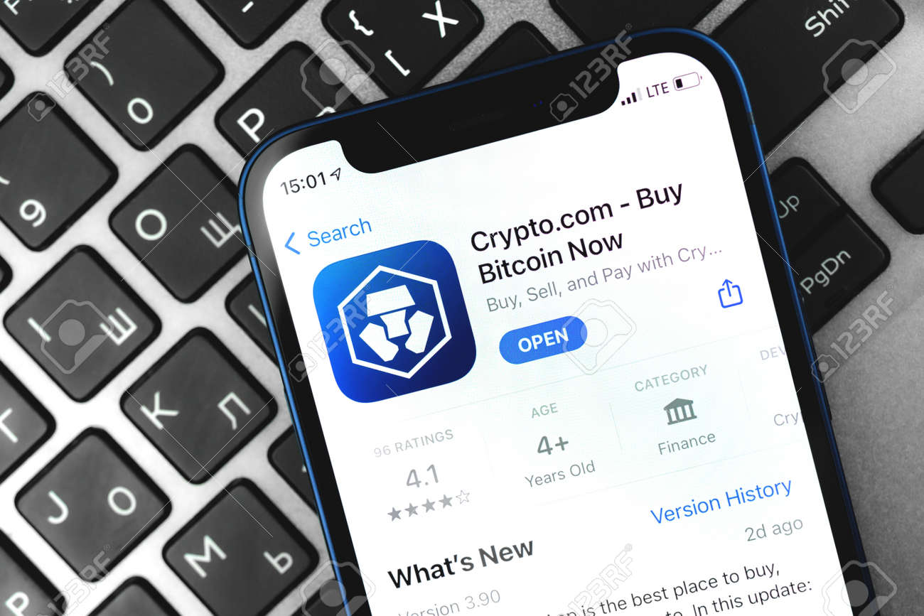 Kharkov, Ukraine - April 9, 2021: Crypto.com Buy Bitcoin App Logo Close Up  On The Screen Stock Photo, Picture and Royalty Free Image. Image 167999509.