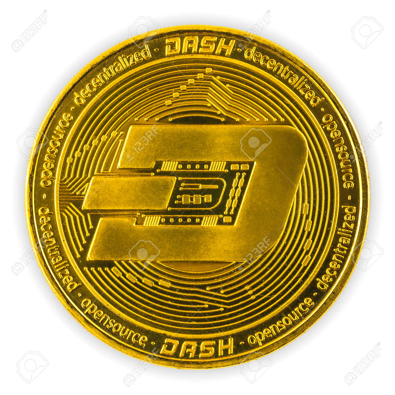 Dash Cryptocurrency Coin On A White Isolated Background Golden Coin And  Symbol Photo 로열티 무료 사진, 그림, 이미지 그리고 스톡포토그래피. Image 168612674