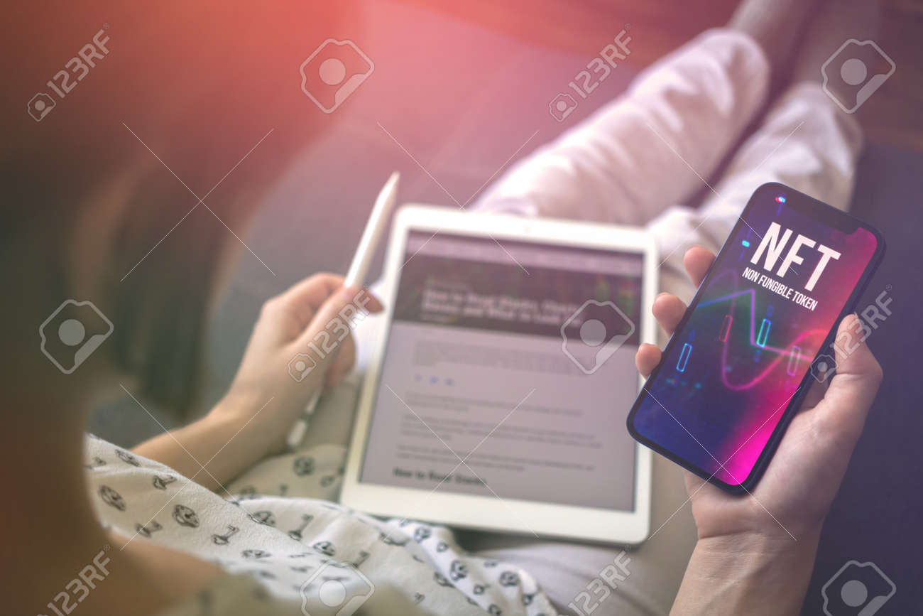 Person Using NFT Crypto Art In Real Life. Business And Digital Technology,  E-business And Blockchain Stock Photo, Picture and Royalty Free Image.  Image 174140016.