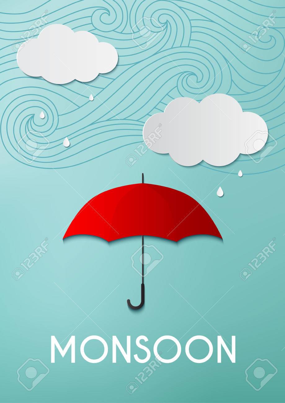 雨の日 作られた折り紙の傘 青い空を背景に雲 のイラスト素材 ベクタ Image