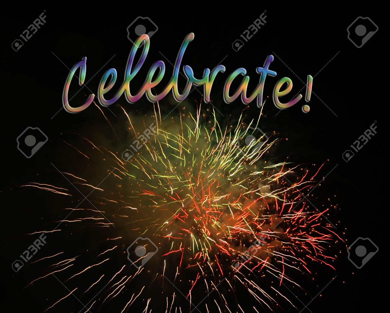 fireworks display with celebrate text good for party invitations