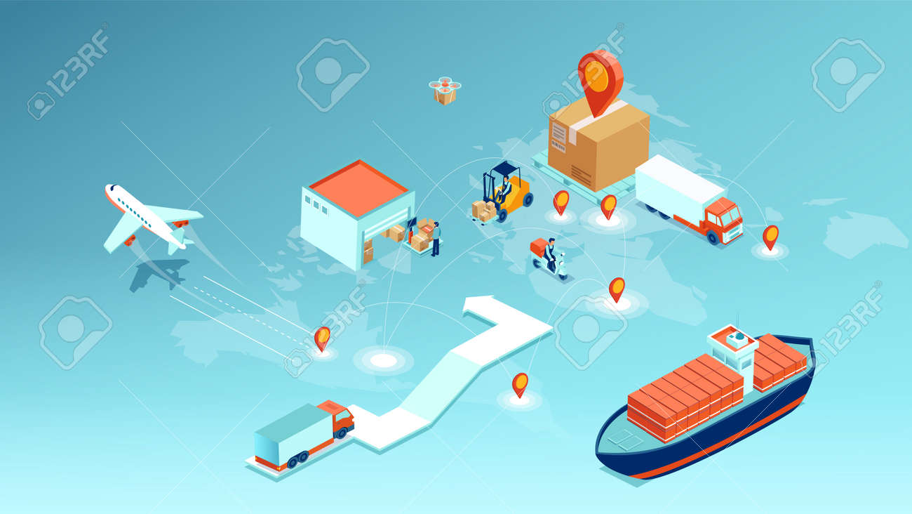 Vector of a cargo delivery, logistics transportation and worldwide shipping concept - 171512961 Vector of a cargo delivery, logistics transportation and worldwide shipping concept - 171512961