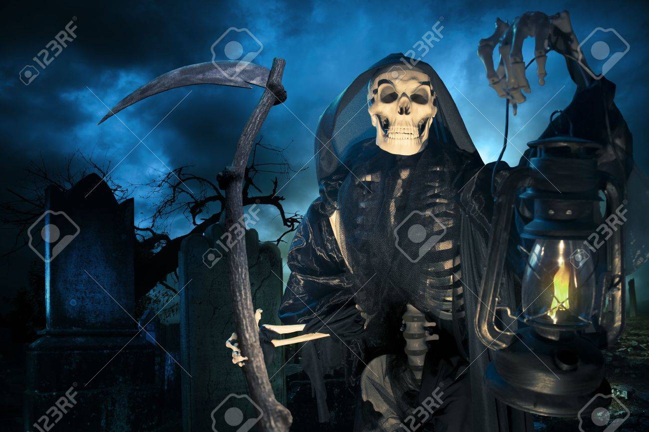 Grim Reaper On A Dark Background Stock Photo, Picture And Royalty 
