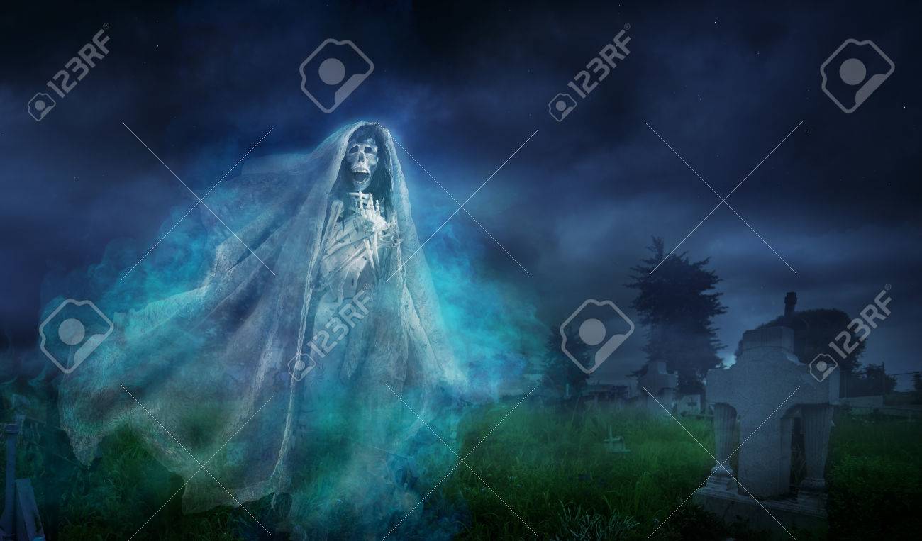 creepy halloween background of ghost at night stock photo picture