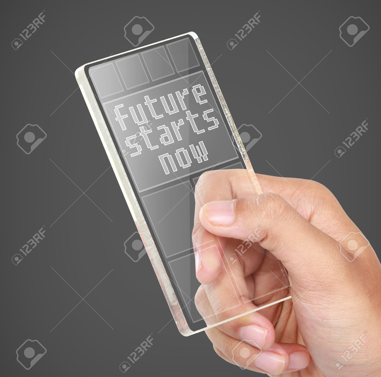 Image Of Hands Holding Futuristic Transparent Mobile Phone. Future  Technology Concept Stock Photo, Picture and Royalty Free Image. Image  27387541., image size:1300x1285