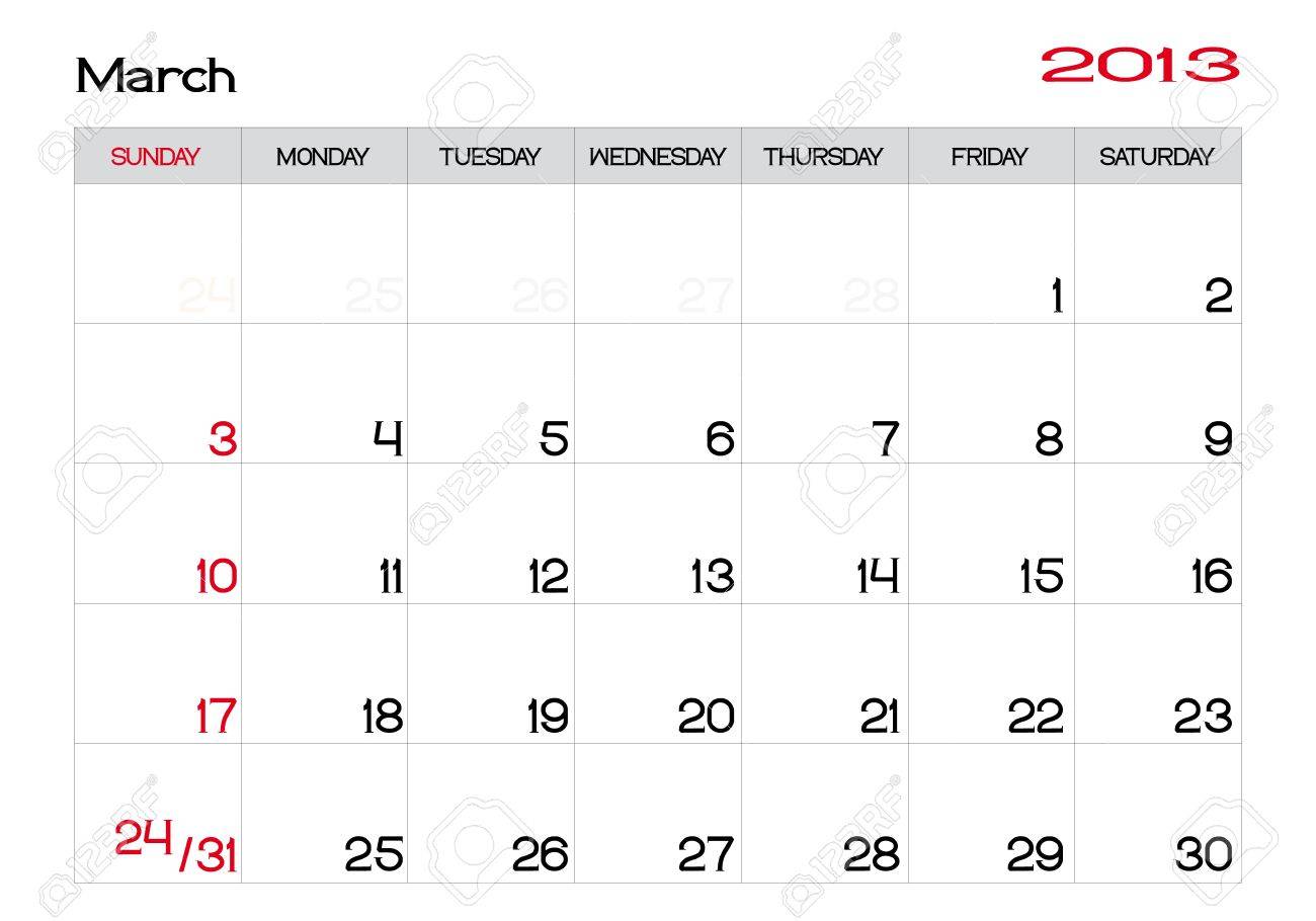 英語で 13 年 3 月のカレンダー のイラスト素材 ベクタ Image