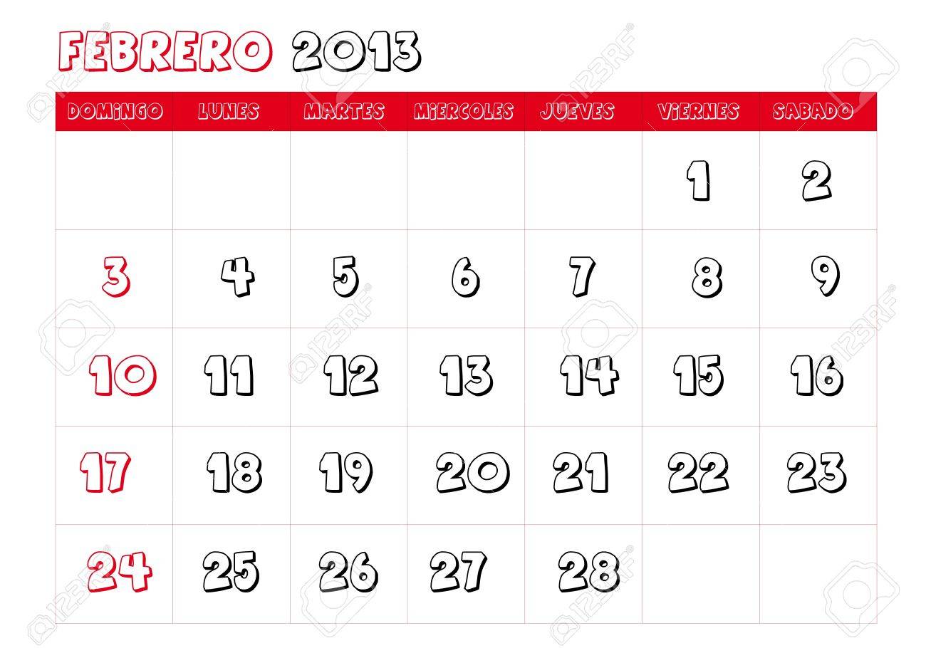 February 2013 Calendar In Spanish Royalty Free SVG, Cliparts, Vectors, and  Stock Illustration. Image 14323767.
