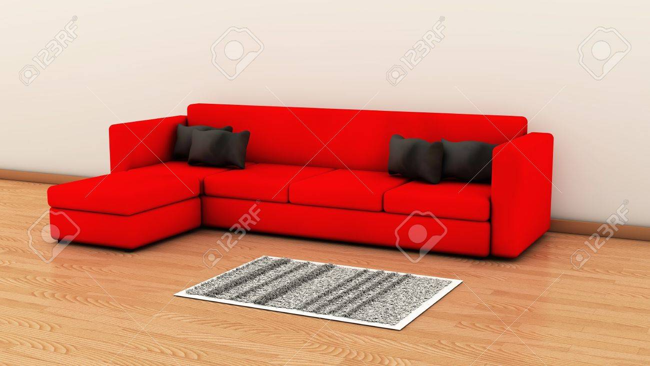 red sofa with cushions