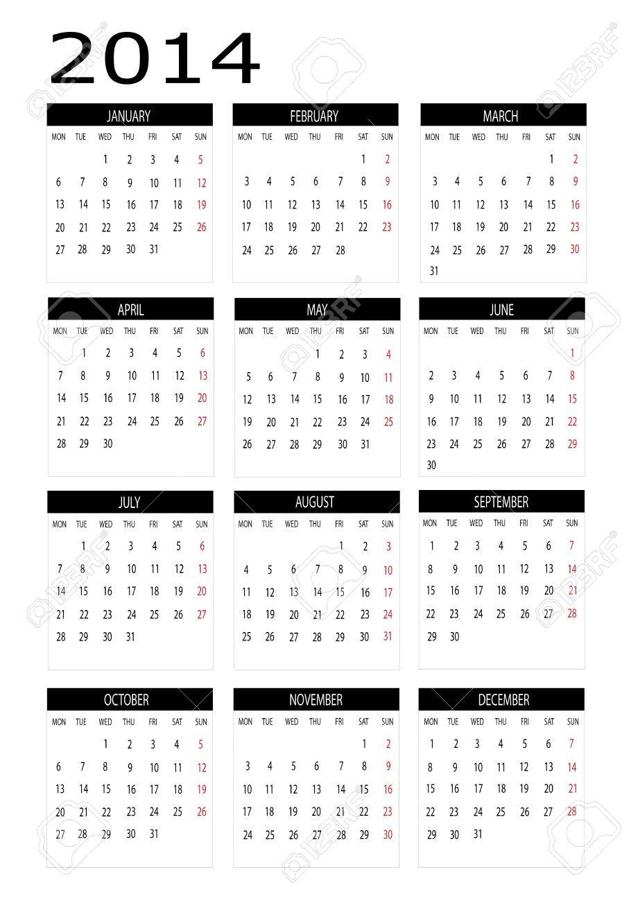 英語のカレンダー 14 年 のイラスト素材 ベクタ Image