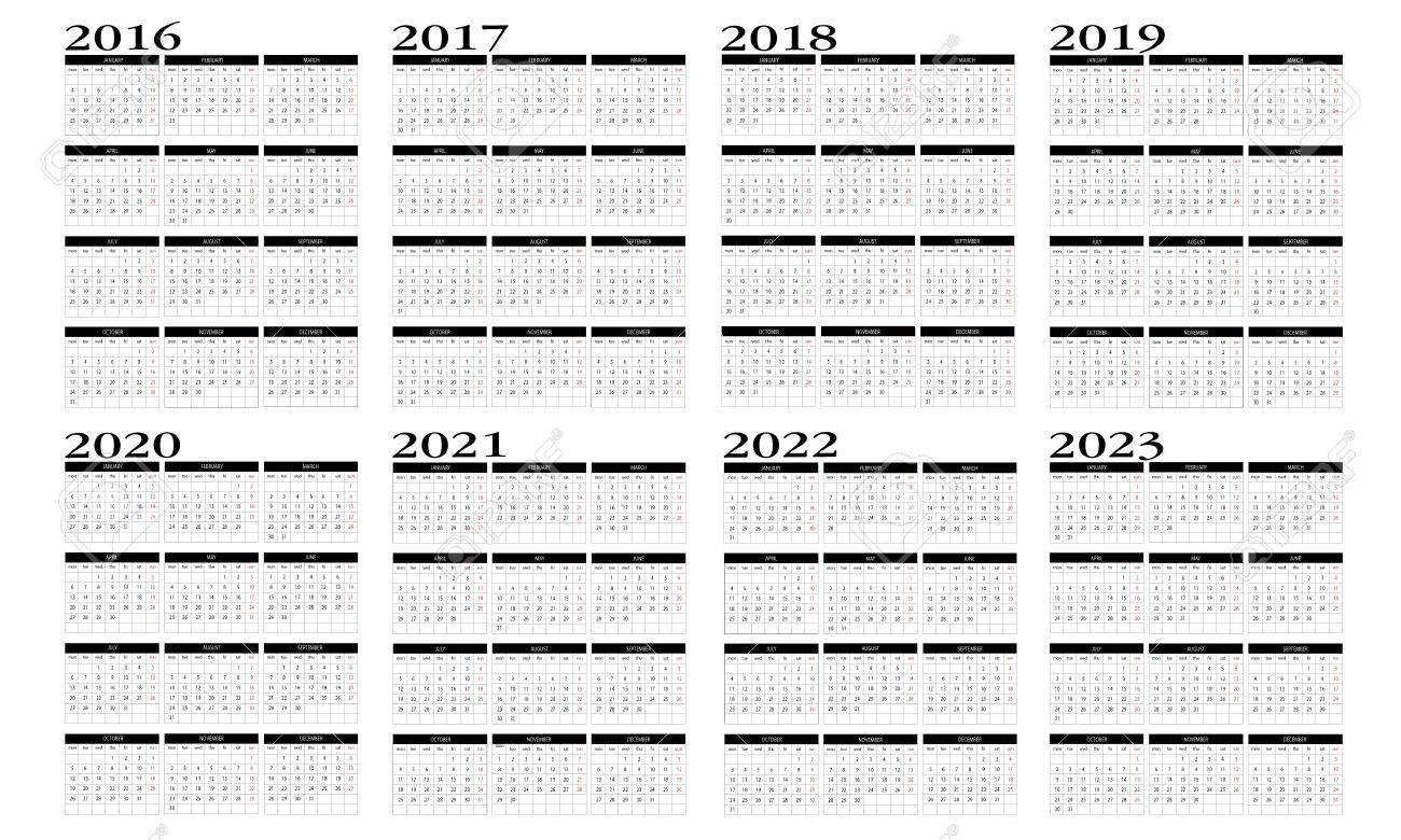 Calendrier 2016 2023 Calendrier 2016 À 2023 Clip Art Libres De Droits , Svg , Vecteurs Et  Illustration. Image 43938518.