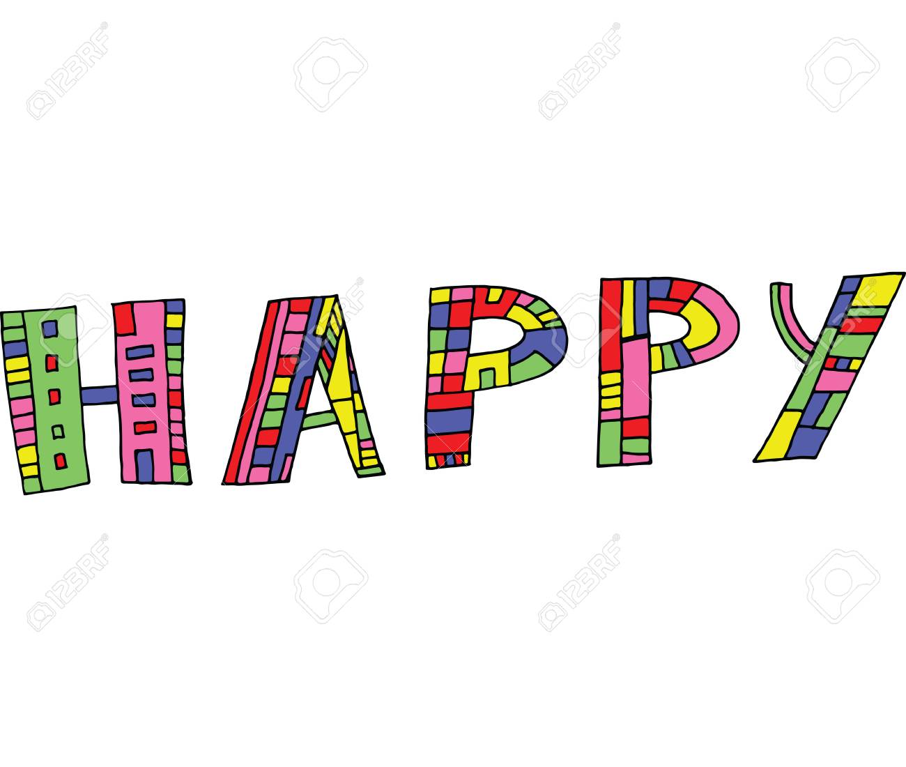 graphic art with word happy hand drawn colorful vector illustration