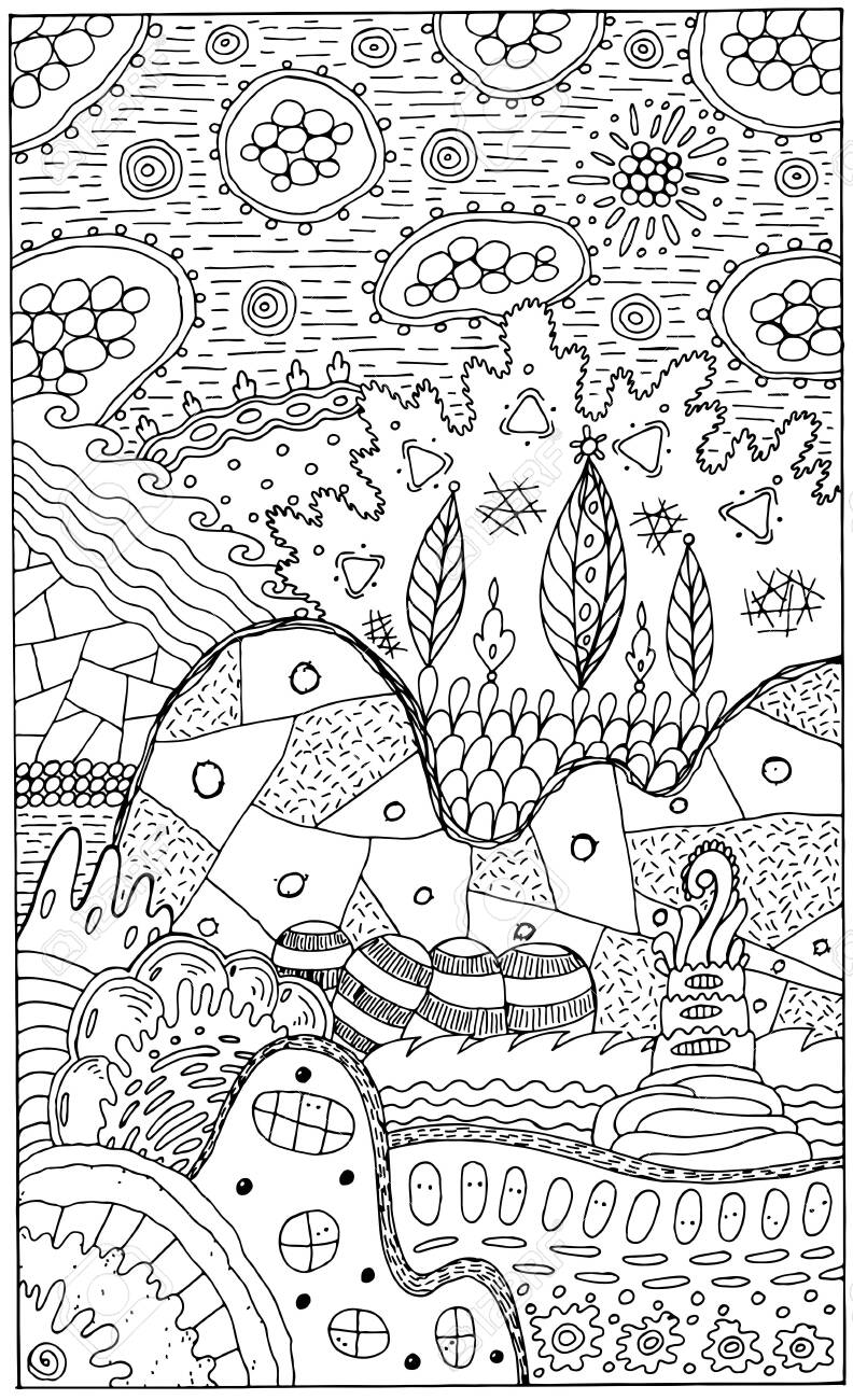 Fantasy Landscape With Surreal Houses And Trees. Psychedelic ...