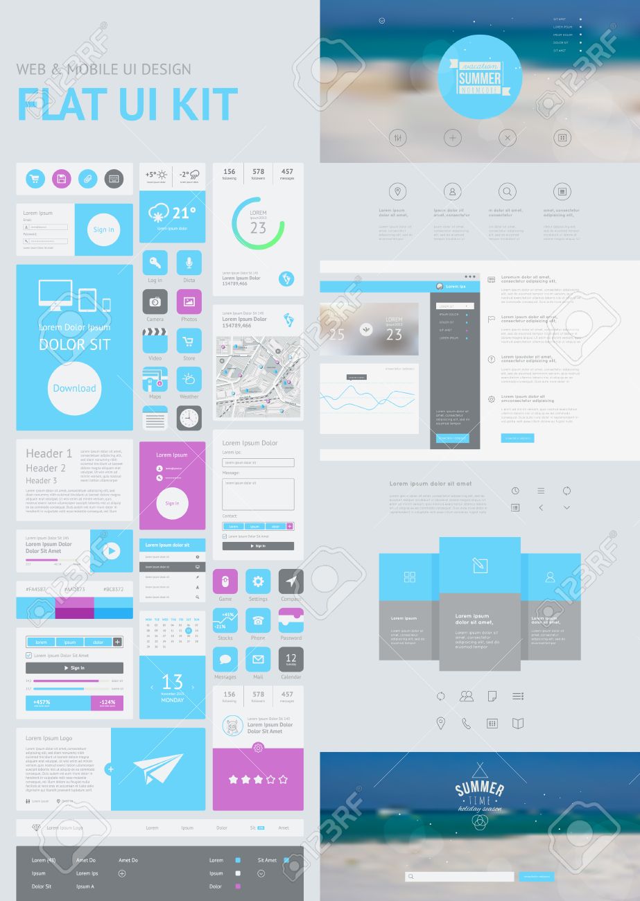 flat ui kit for web and mobile ui design page website design