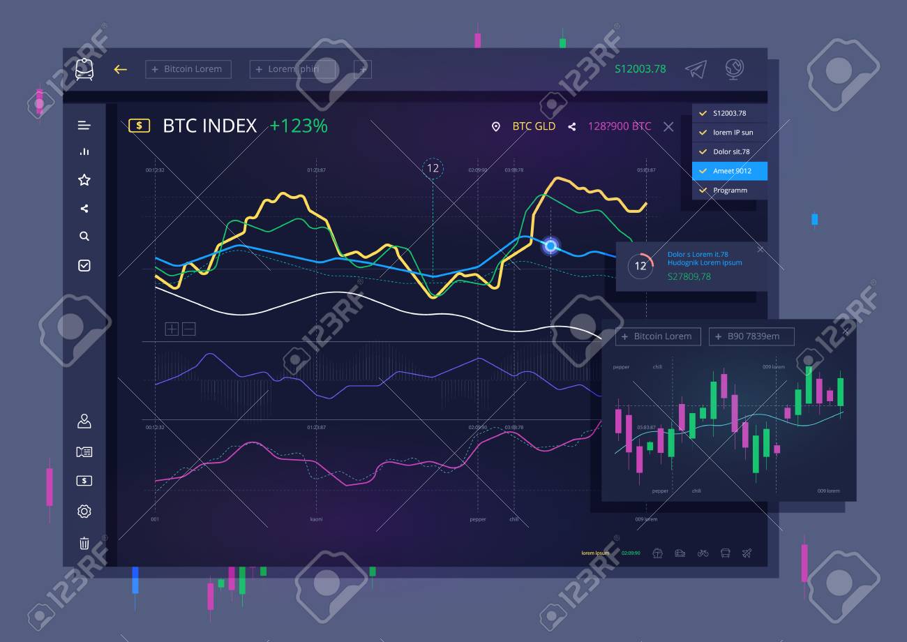 벡터 비트 동전 무역 대시 보드 로열티 무료 사진, 그림, 이미지 그리고 스톡포토그래피. Image 92264569