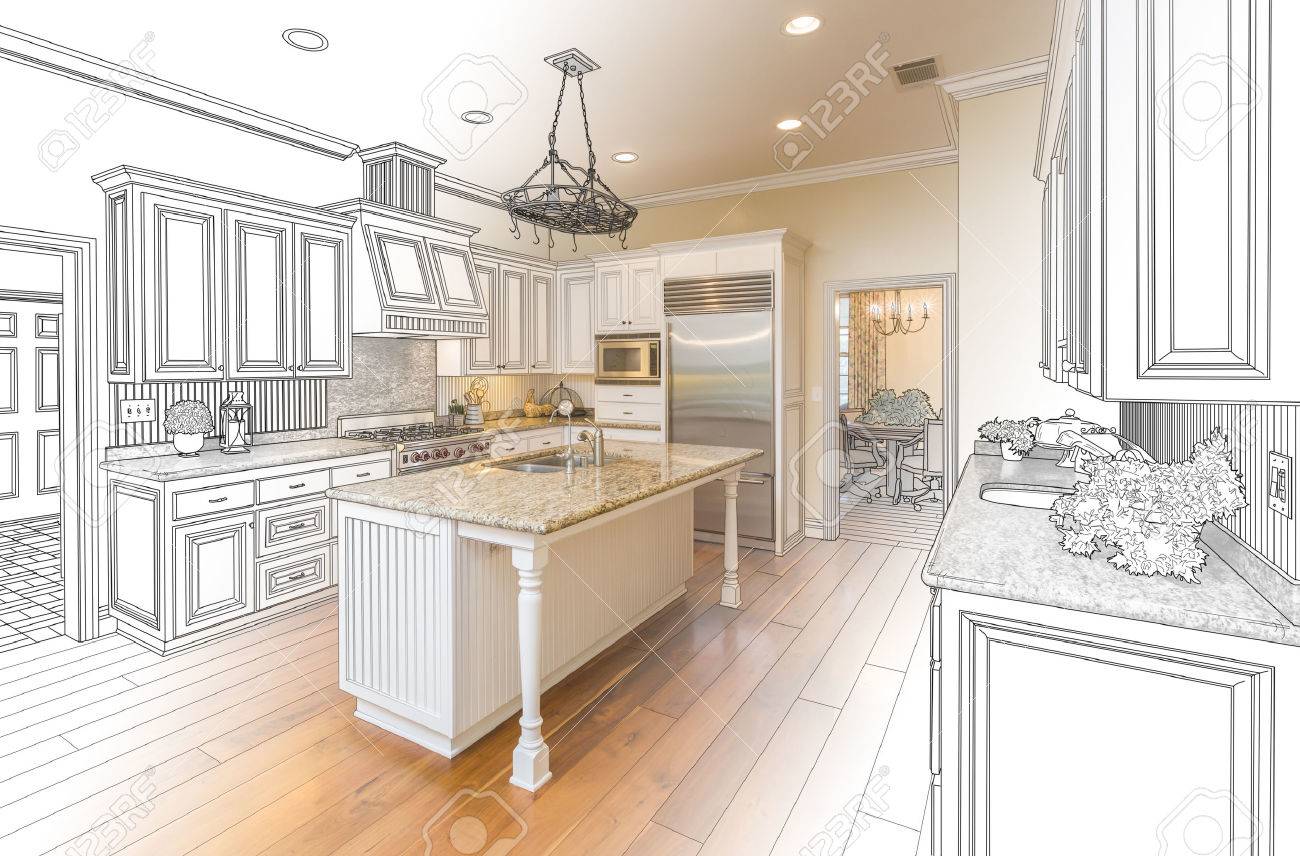 Beautiful Custom Kitchen Design Drawing And Gradated Photo Beautiful Custom Kitchen Design Drawing And Gradated Photo