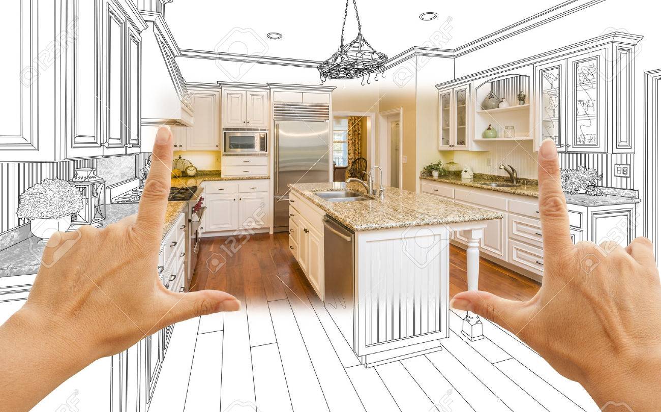 Female Hands Framing Custom Kitchen Design Drawing And Square Female Hands Framing Custom Kitchen Design Drawing And Square