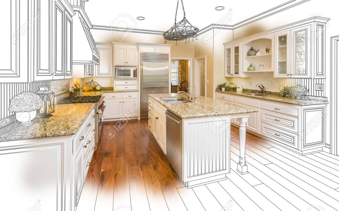 Beautiful Custom Kitchen Design Drawing And Brushed In Photo Beautiful Custom Kitchen Design Drawing And Brushed In Photo