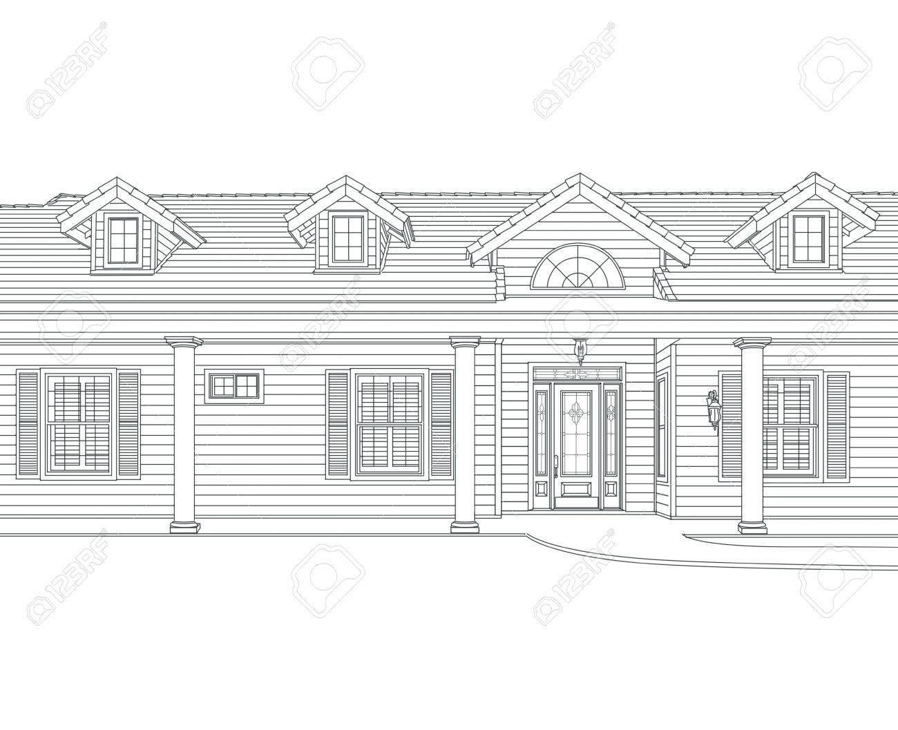 custom black pencil house drawing on white background