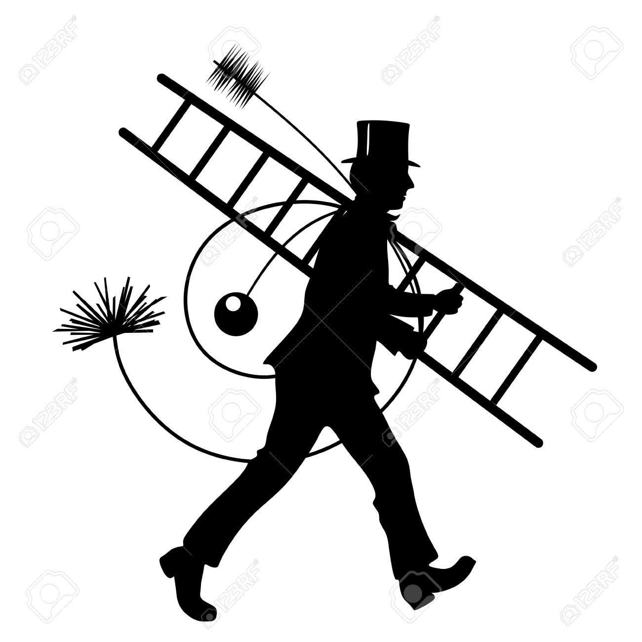 stylized illustration of chimney sweeper at work stock photo chimney sweeper
